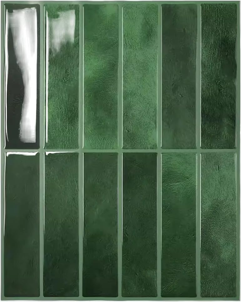 DaGou Peel and Stick Backsplash 3D Wall Tiles,Self-Adhesive,Oil Proof,Waterproof, Removable Wall Panels for Kitchen & Bathroom,Modern Design, Easy Install (10.7ft，12x9 inch,14 Pack) (Green) - Image 1